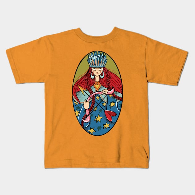 Sagittarius Zodiac Queen: Strength, Femininity, and Adventure Kids T-Shirt by Illustory